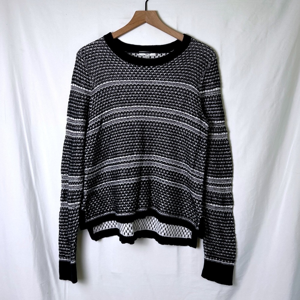 Madewell Women Textured Knit High-Low Pullover Sweater Size L Black White Casual
